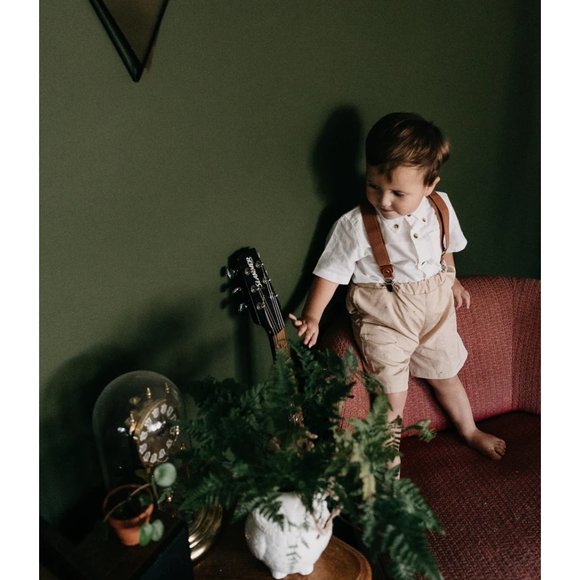 Boys Vintage Beige Grow with Me suspender shorts new - Picture 3 of 10